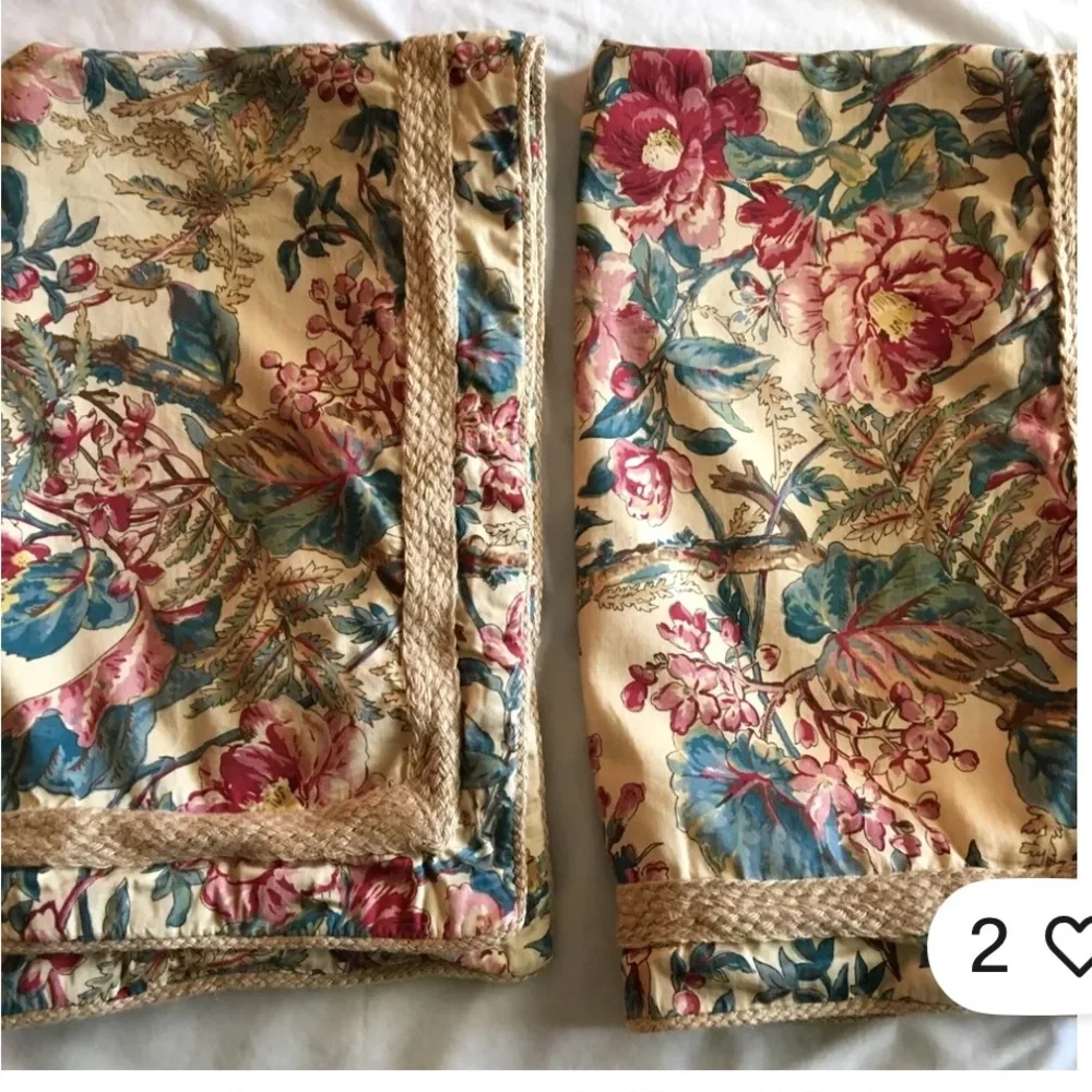 Ralph Lauren TANGIER Set of Two (2) Standard Pillow Shams Floral Jute Trim